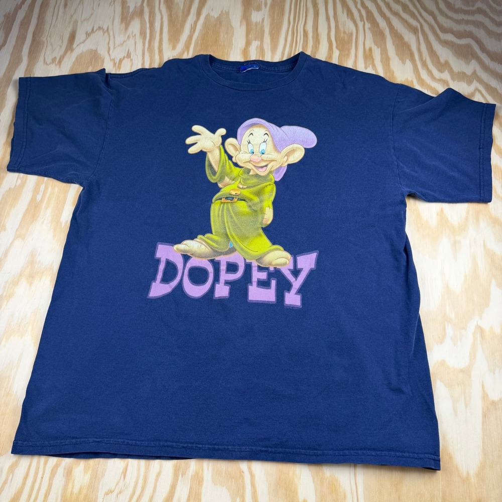 Vintage Disney Dopey Seven Dwarfs Graphic T-Shirt Mens L Navy Blue Short Sleeve